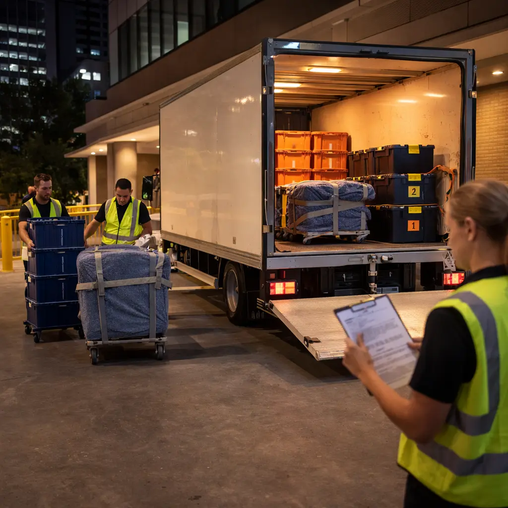 After-hours office moving with staged office move plan to minimise business downtime during Perth interstate commercial removals