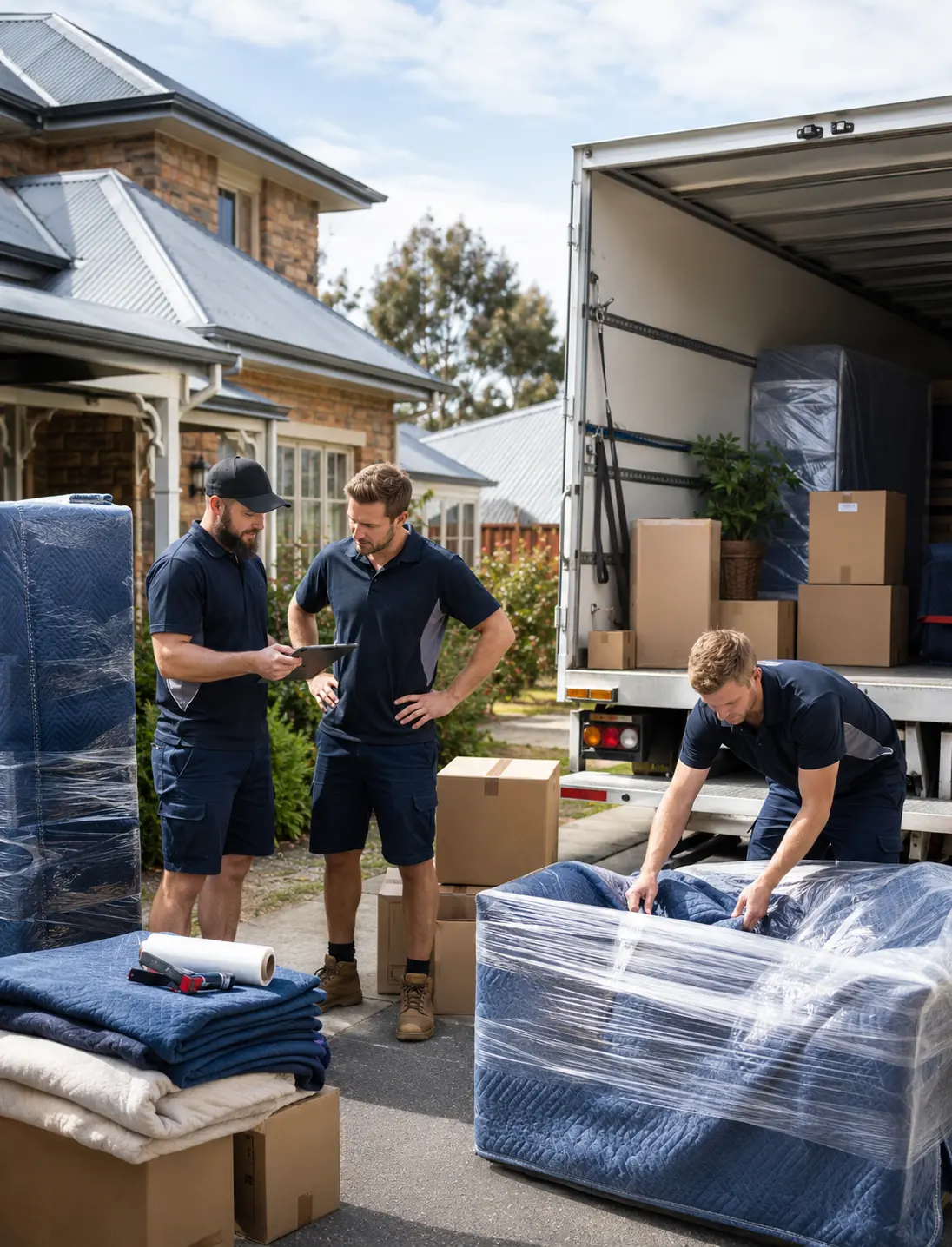 Careful Ballarat furniture removalists wrapping and loading household goods for interstate transport