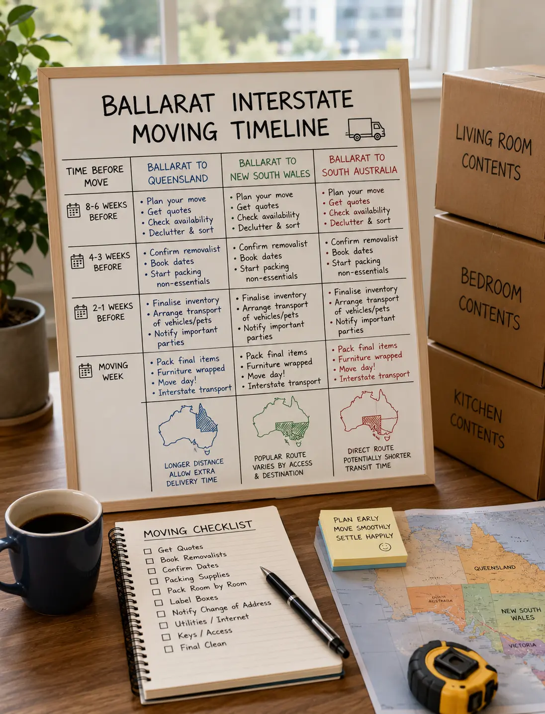Ballarat interstate moving timeline for Queensland New South Wales and South Australia relocations