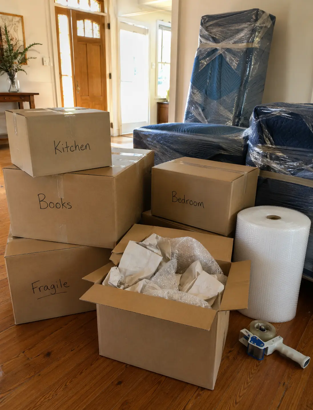 Packing boxes in Ballarat prepared and labelled for an interstate household move