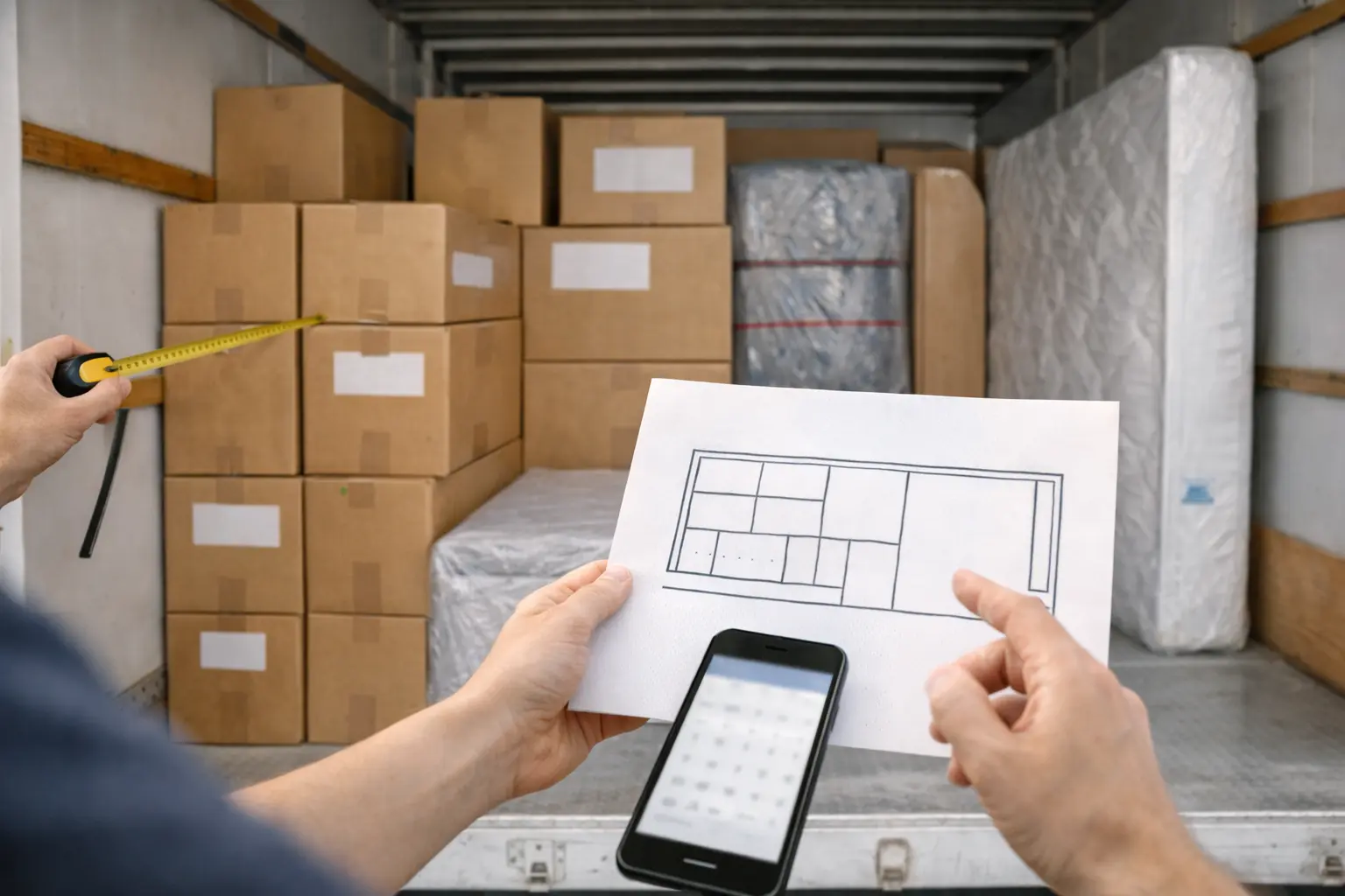 Cubic metres for removals and truck space planning for a Brisbane interstate move with furniture volume estimate and stacked cartons