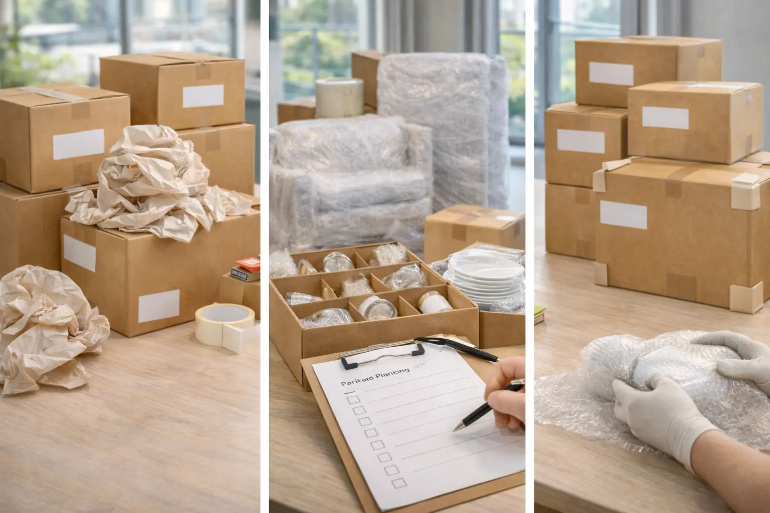 Packing level comparison for Brisbane interstate moves showing owner packed cartons versus partial pack and full pre-pack services