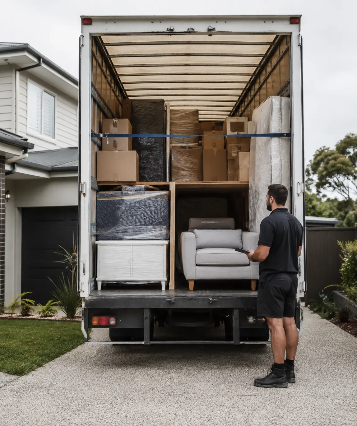 Geelong backloading guide showing shared truck space, secured furniture, and interstate removalist transport planning
