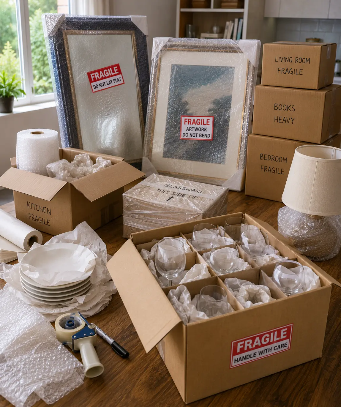 Fragile item packing for Geelong interstate moves with protected glassware, mirrors, artwork, and labelled moving cartons