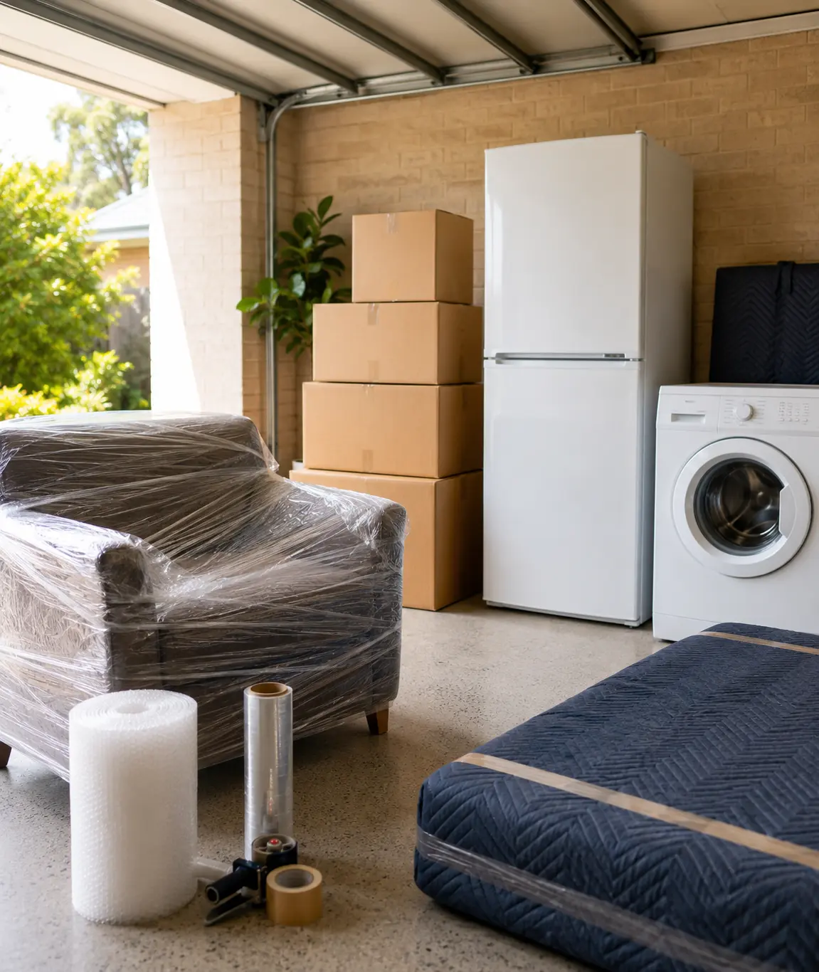 Geelong household furniture, white goods, and labelled cartons prepared for interstate removalists