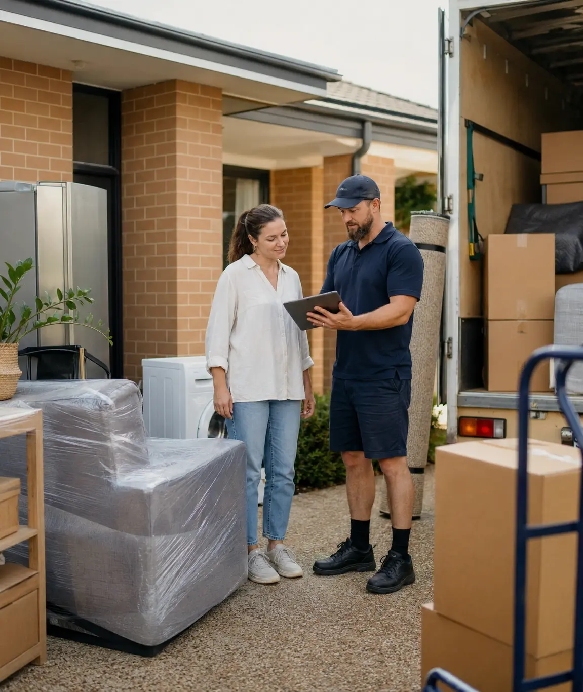Geelong interstate moving costs guide with moving boxes, quote notes, and furniture ready for long-distance removalist transport