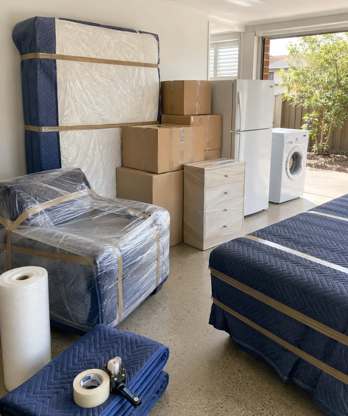 Geelong interstate packing services with wrapped furniture, labelled cartons, and household goods prepared for long-distance removals