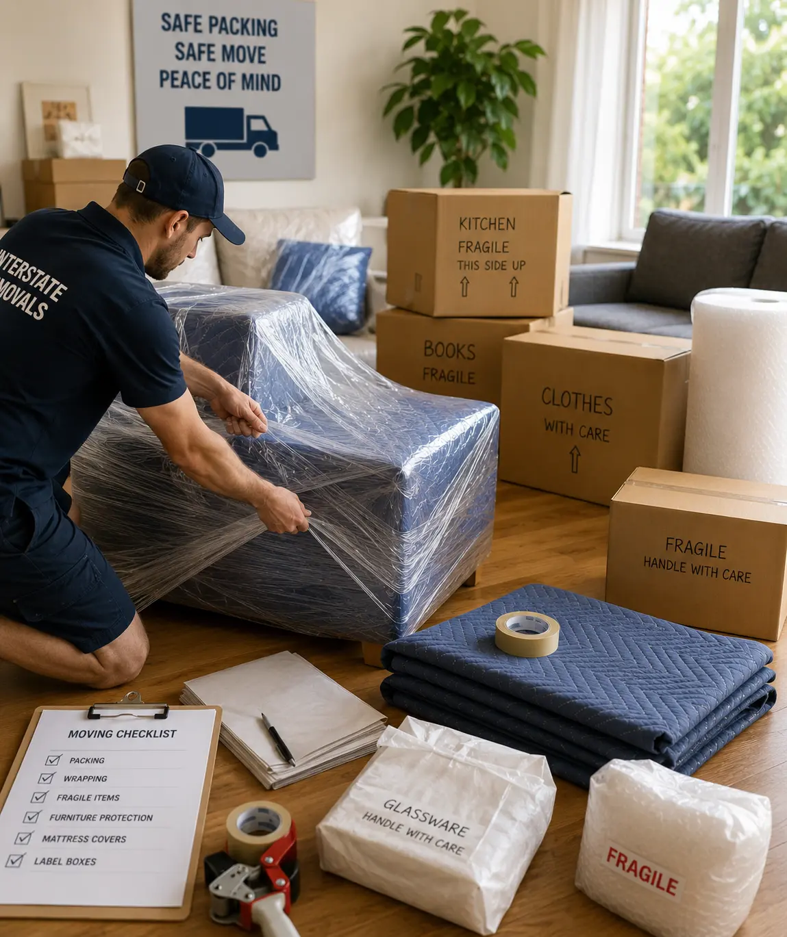 Geelong packing cost factors with wrapped furniture, sealed cartons, mattress protection, and fragile household goods prepared for interstate removals