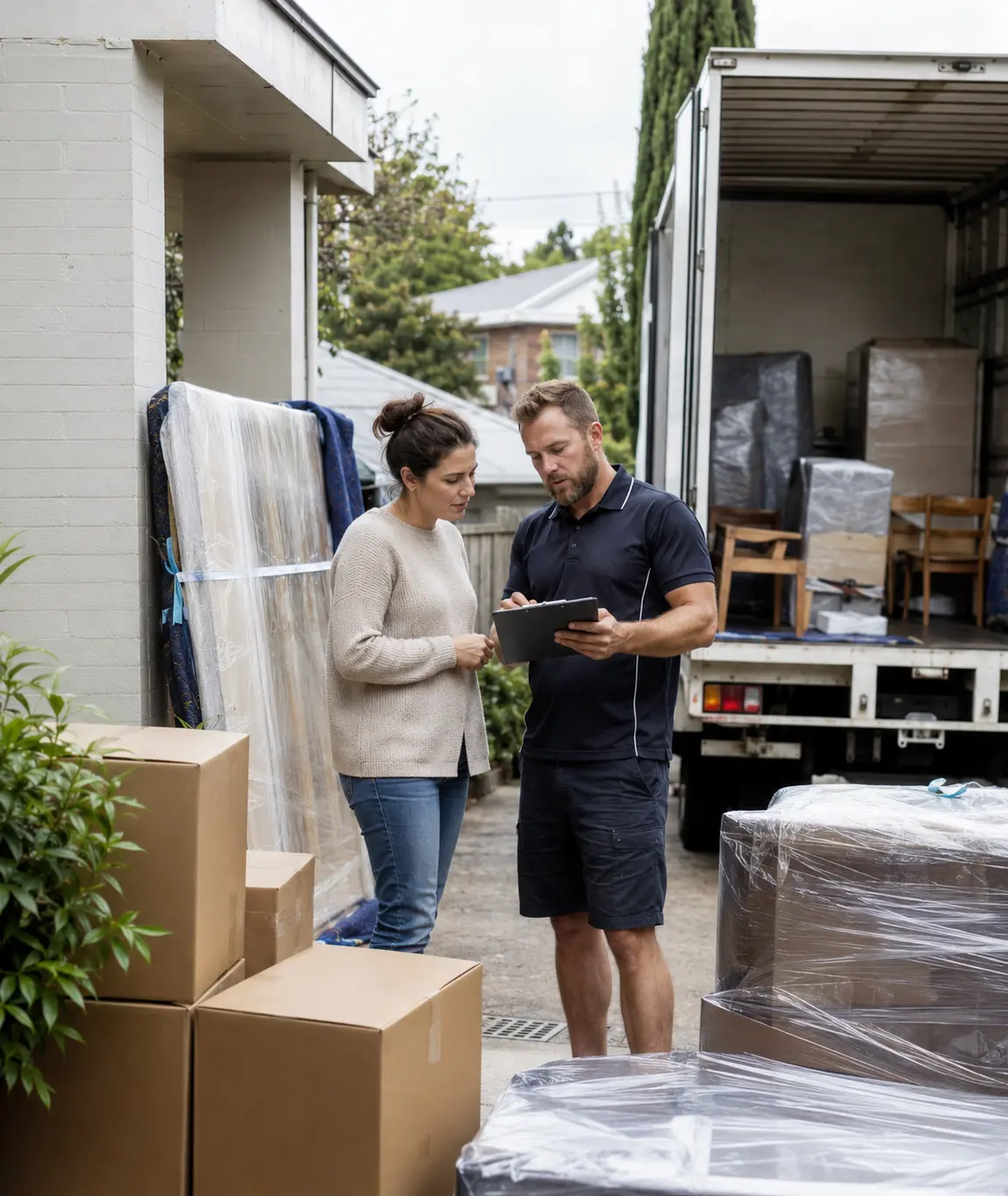 Geelong removalist quote planning with furniture volume, driveway access, packed cartons, and household goods ready for pickup