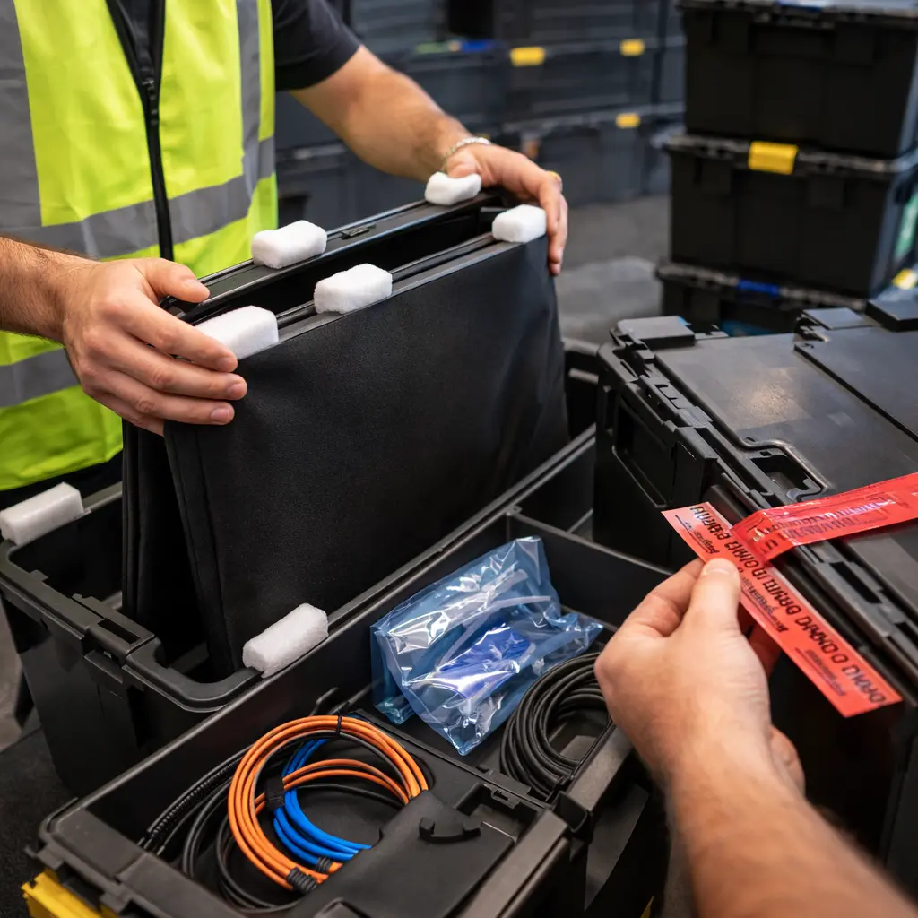 Packing and protecting IT equipment with monitor and computer protection, labelled cables, and secure document transport for long distance office relocation