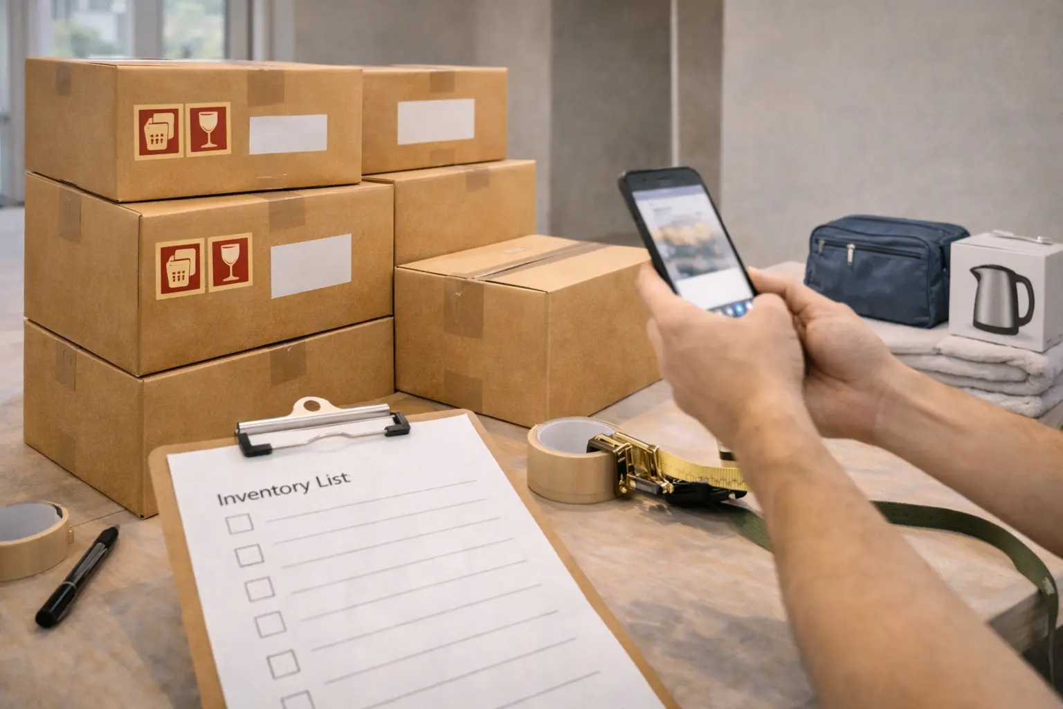 Labelling boxes for delivery and creating an inventory list for removals to make interstate delivery and unpacking smoother