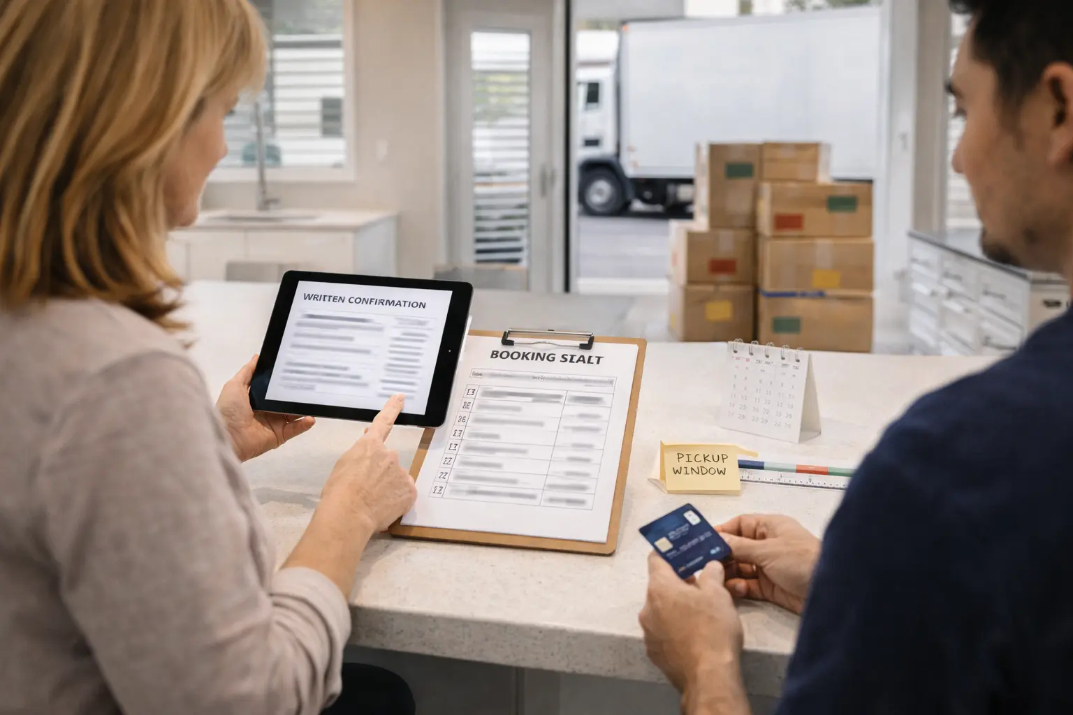 Booking an interstate removalist from Perth with written quote details, deposit confirmation, and pickup and delivery window planning