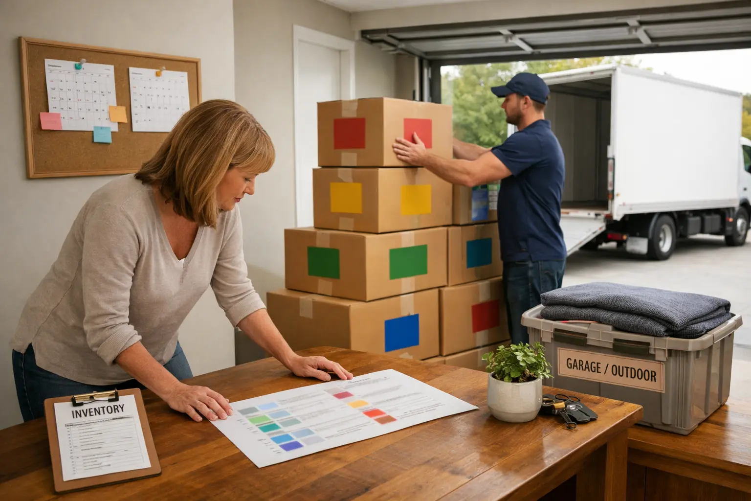 Perth interstate moving timeline checklist with cartons and a removals truck ready for long distance transport